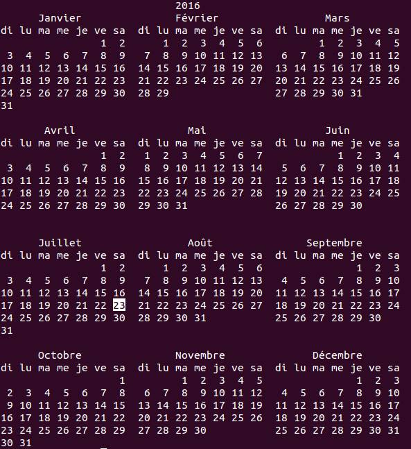 Locale Calender 2016